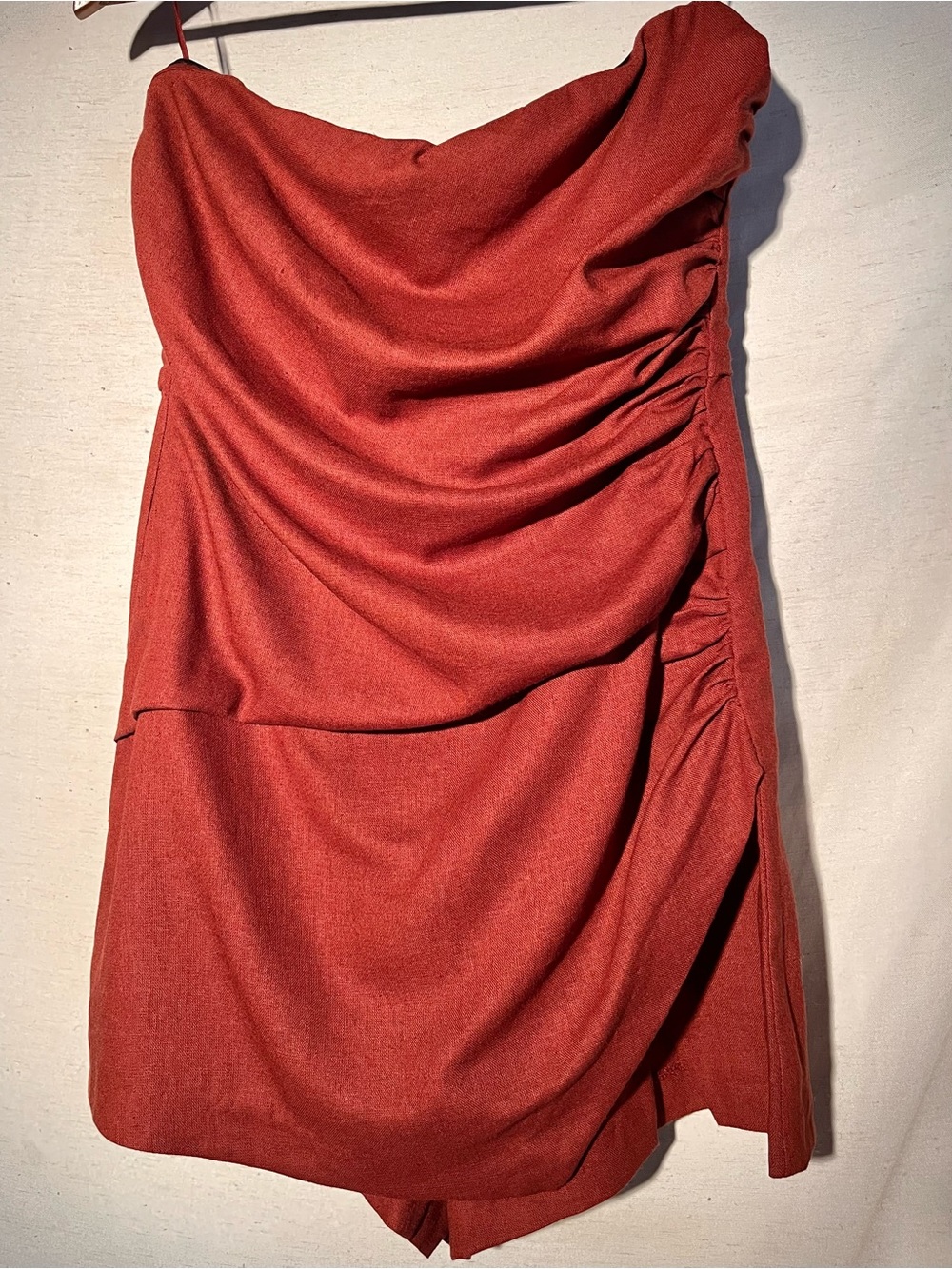 Zara Short Linen Romper Jumpsuit Terracotta Open Sholders Medium 3453/722/658 - Picture 8 of 16